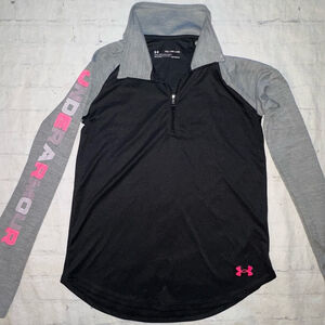 NWOT Girls Youth XL Under Armour 1/4 Zip Pullover Heatgear LS Shirt Black/Gray
